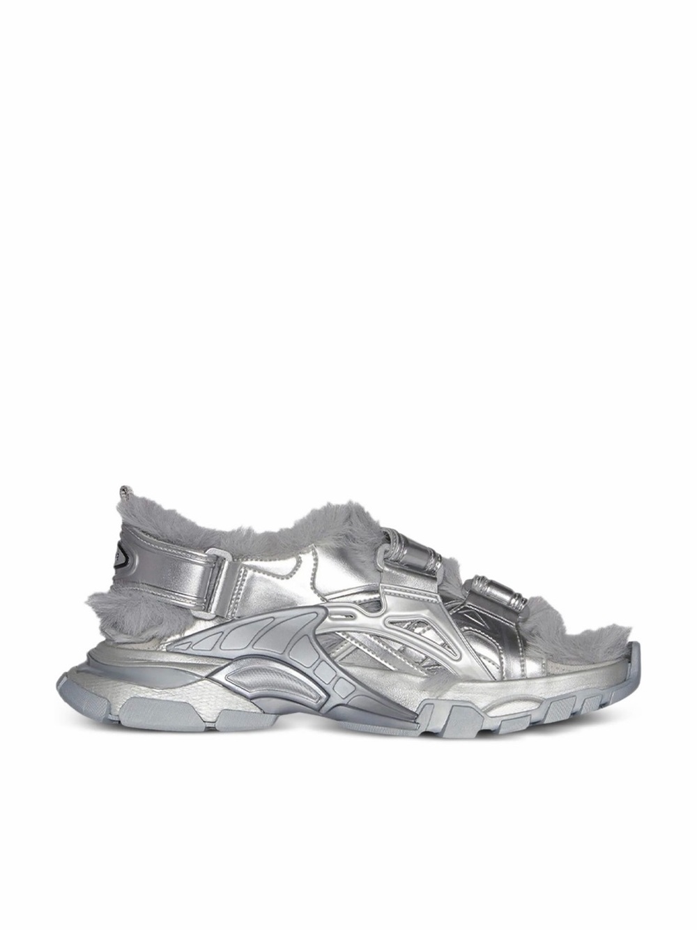 Balenciaga Silver Metallic Faux-Fur Trail Sandal